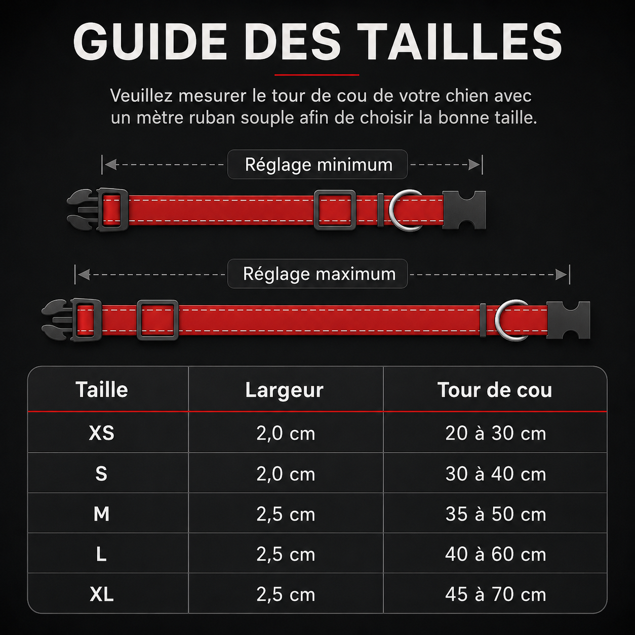 Collier réfléchissant réglable pour chien